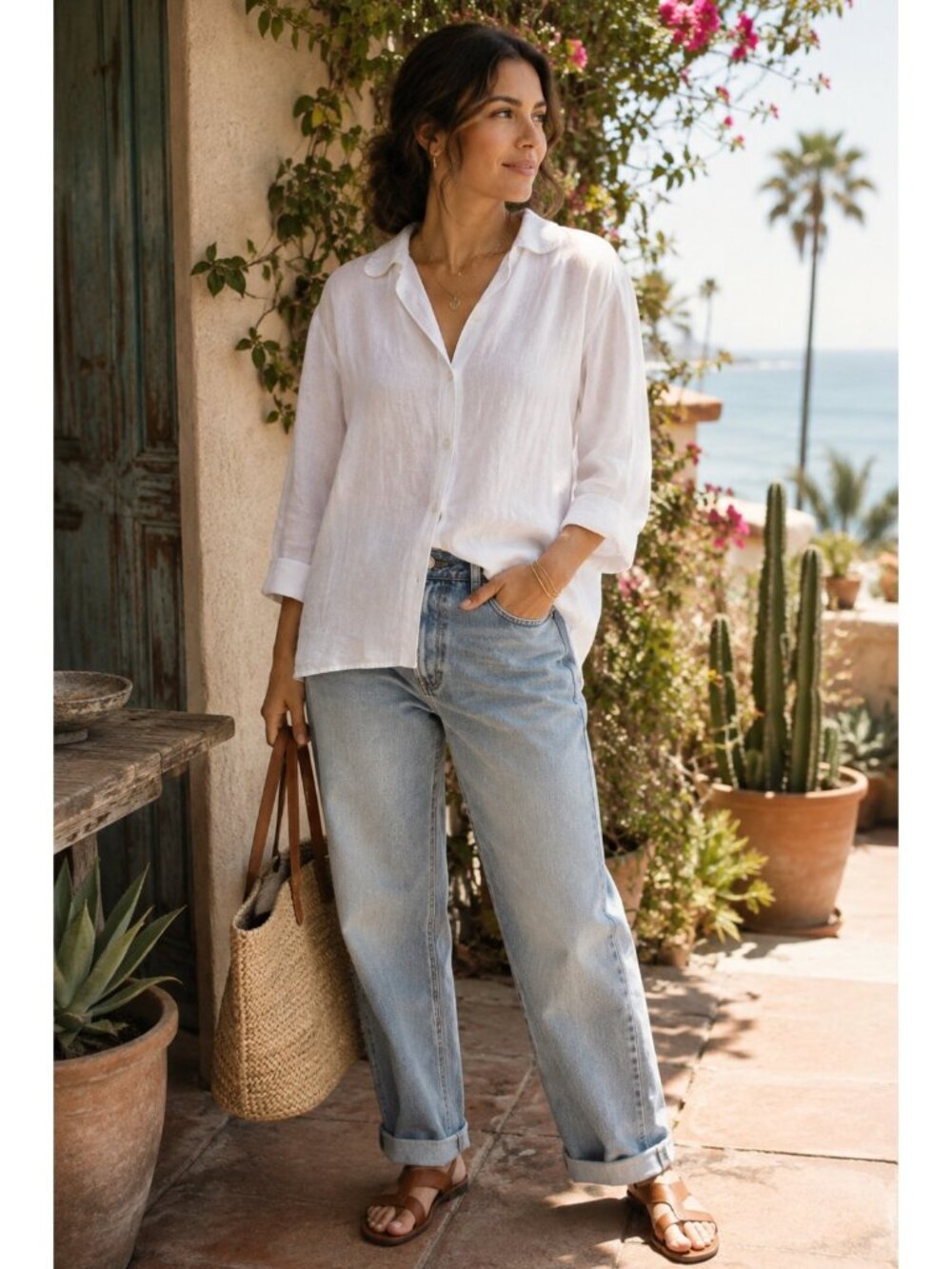 CP Shades Sausalito Pure Irish Linen White Button Shirt Relaxed Coastal Lagenloo